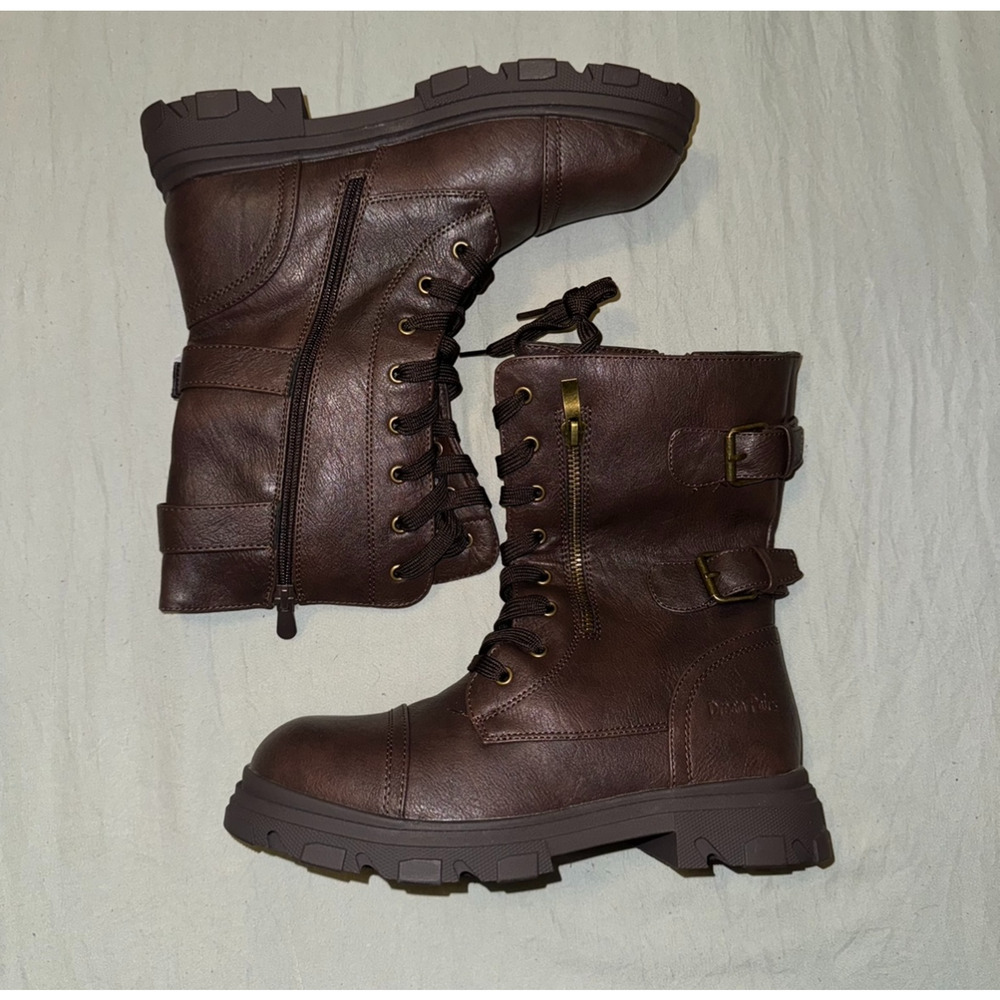 Dream Pairs Men's US 5 Combat Boots Brown Vegan Leather Mid-Calf Winter‎ Boots